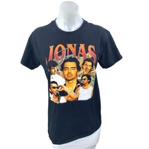 Joe Jonas Brothers Women's Black Graphic Short Sleeve Band T Shirt Tee Top Sz S